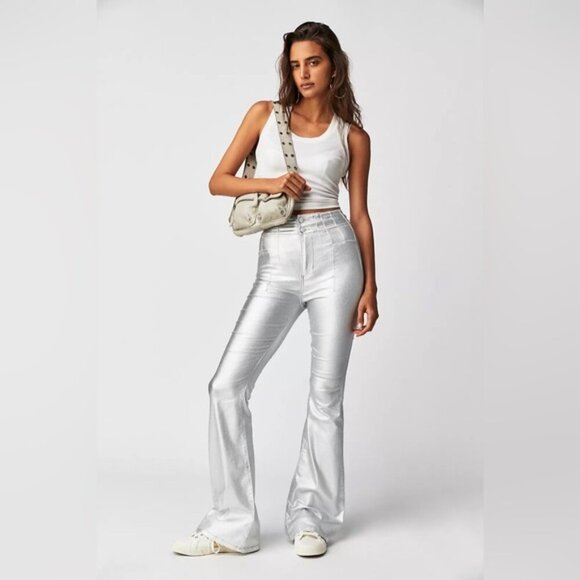 Free People We The Free Jayde Metallic Flare Jeans Size 30 NWT NEW High Rise - Picture 2 of 16